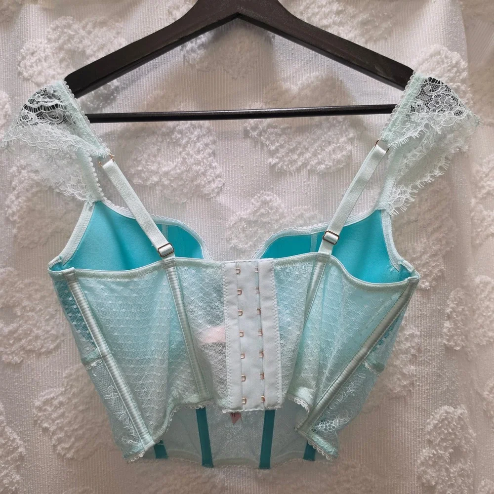 NWT Victorias Secret Dream Angels Lace Corset Top Aqua Blue S-DD‎